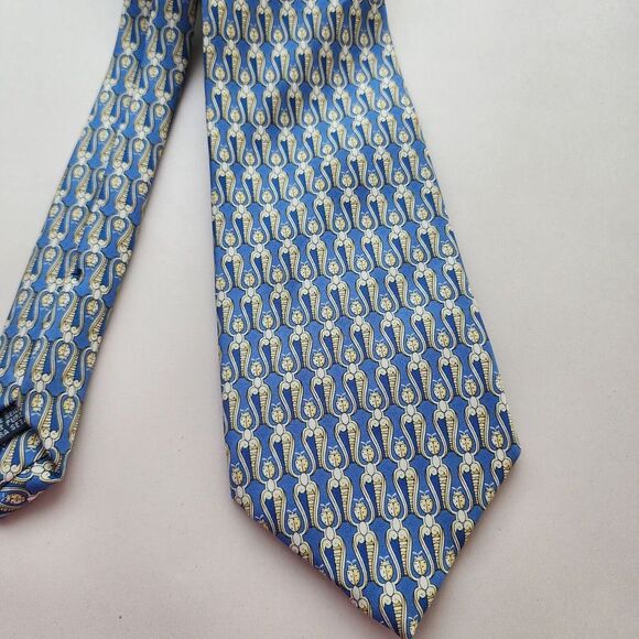 BURBERRY London 100% Silk  Neck Tie  Blue Gold Ladybug Print Burberrys EUC - Picture 2 of 11